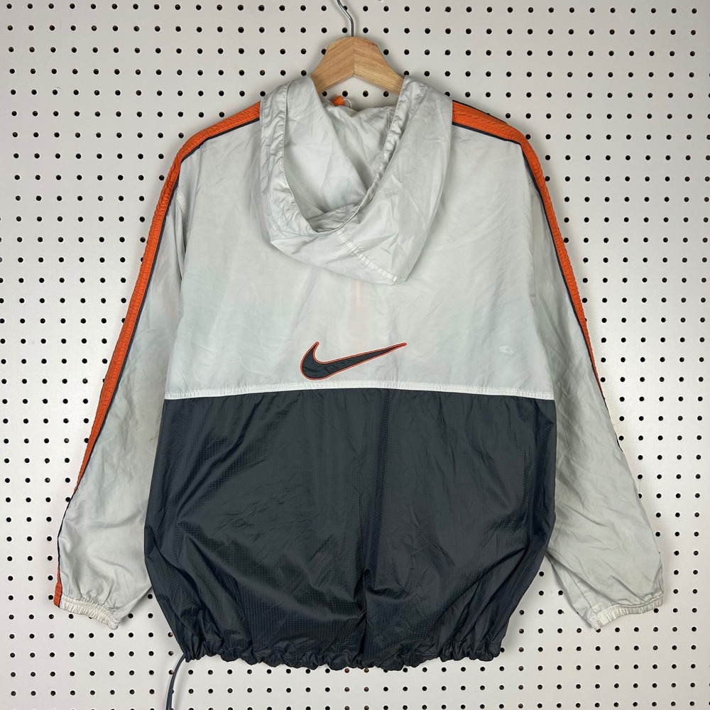 Nike Windbreaker Jacket Large White Gray Orange Half Zip Hooded RED Ripcore